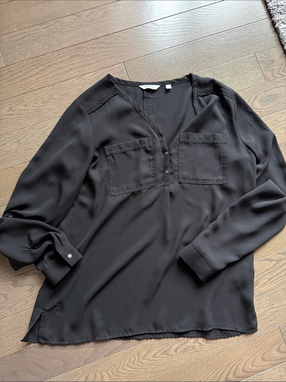 Black V-Neck Long Sleeve Women's Blouse